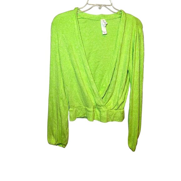 Amadi Anthropologie lime green v-neck cropped ribbed pull over sweater Small - Picture 1 of 12